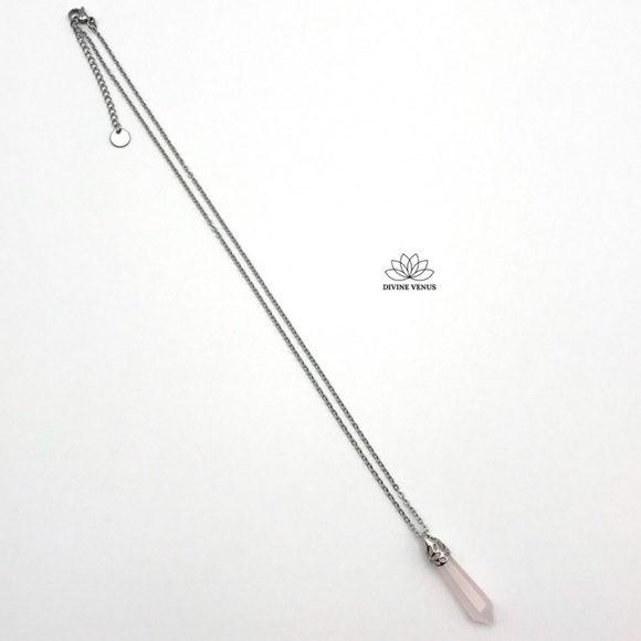 Rose Quartz Stainless Steel Necklace - Picture 5 of 8